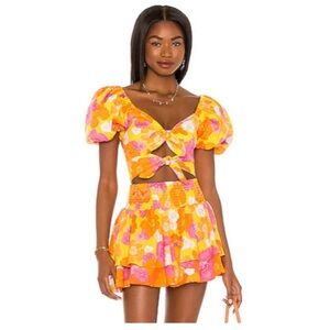 Agua Bendita Set Bailee Crop Top Teresa Tiered Skirt Yellow Funky Blooms Beach
